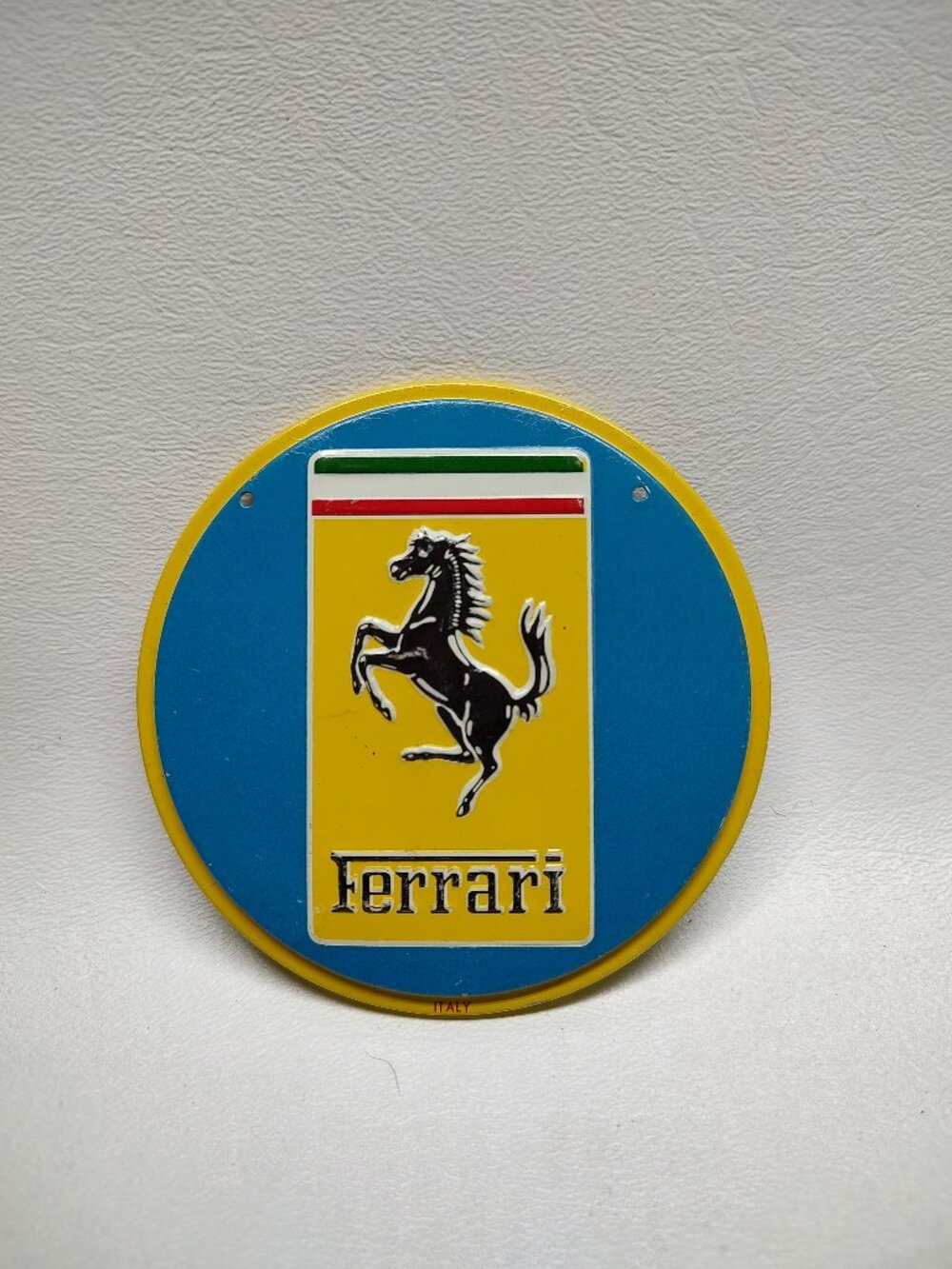 Vintage FERRARI Cereal Premium tin Metal Plate or Button 3-3/8" Bicycle License?